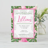 Rosa Monstera Bridal Dusche Einladung (Stehend Vorderseite)