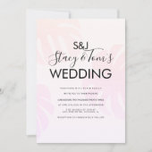 Rosa Monstera Hand Drawn Botanische Hochzeit Einladung (Vorderseite)