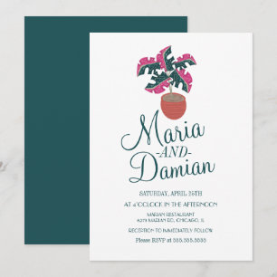 Rosa Monstera-Pflanze Grünillustration Hochzeit Einladung