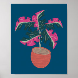 Rosa Monstera Pflanze Handgezeichnet Poster
