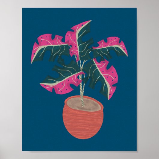 Rosa Monstera Pflanze Handgezeichnet Poster (Vorne)