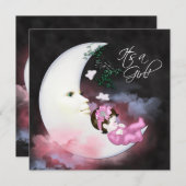 Rosa Moon Baby Dusche Einladungen (Vorne/Hinten)