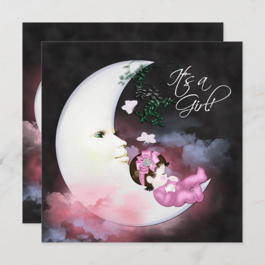 Rosa Moon Baby Dusche Einladungen (Vorne/Hinten)