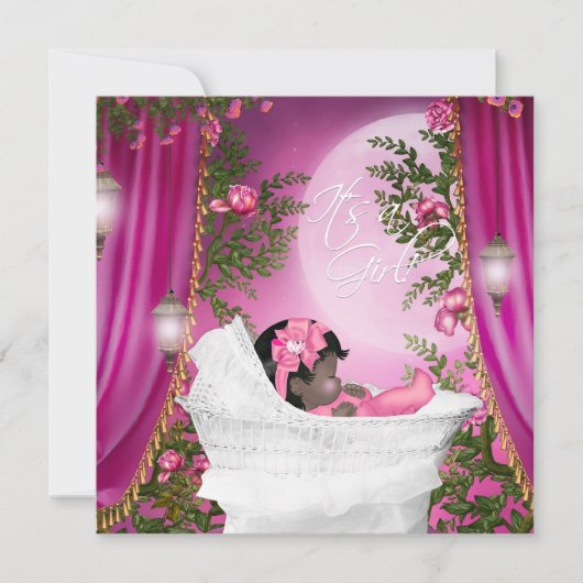 Rosa Moon Baby Girl Dusche Einladungen (Vorderseite)