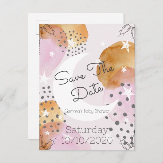 Rosa Moon Save the Date Ankündigungspostkarte (Vorne/Hinten)