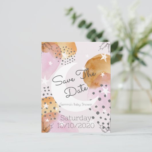 Rosa Moon Save the Date Ankündigungspostkarte (Stehend Vorderseite)