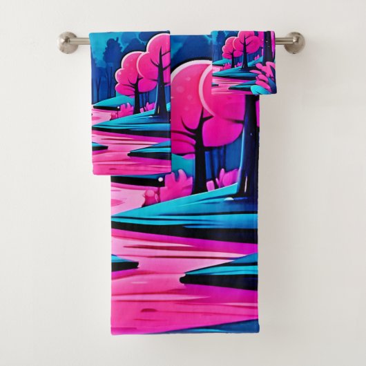 Rosa Moonlit Forest Art Badhandtuch Set (Insitu)