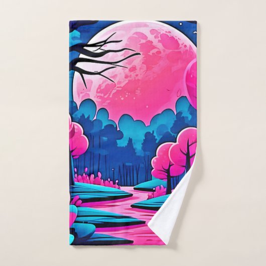 Rosa Moonlit Forest Art Badhandtuch Set (Handtuch)