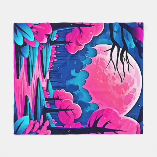 Rosa Moonlit Forest Art Fleecedecke (Vorderseite (Horizontal))