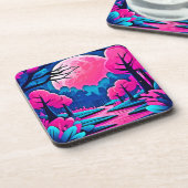 Rosa Moonlit Forest Art Getränkeuntersetzer (Linke Seite)