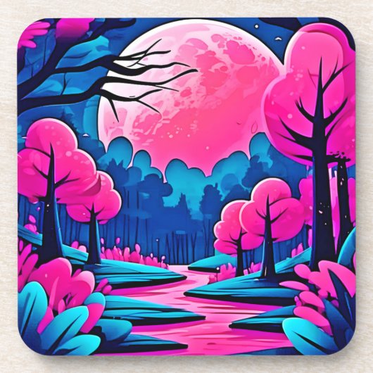Rosa Moonlit Forest Art Getränkeuntersetzer (Vorderseite)