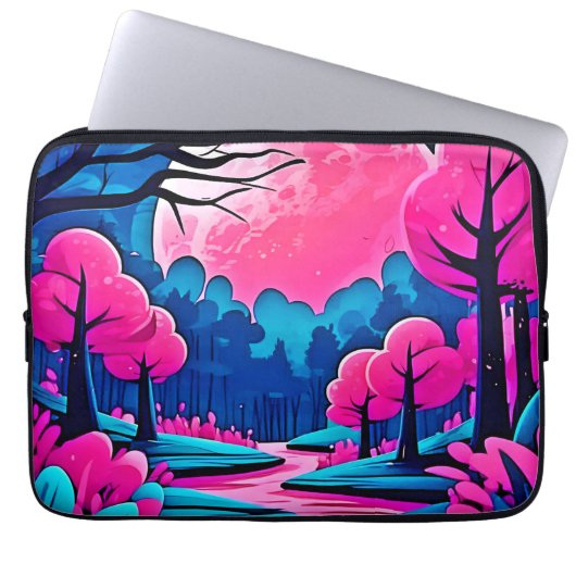 Rosa Moonlit Forest Art Laptopschutzhülle (Vorderseite)
