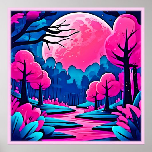 Rosa Moonlit Forest Art Poster (Vorne)