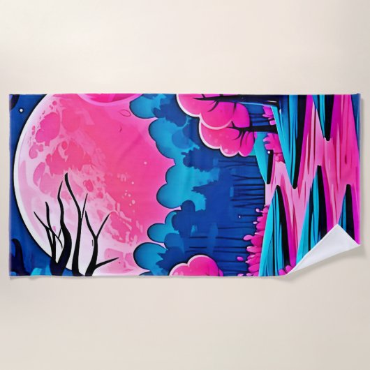 Rosa Moonlit Forest Art Strandtuch (Vorderseite)