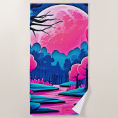Rosa Moonlit Forest Art Strandtuch (Vorderseite)