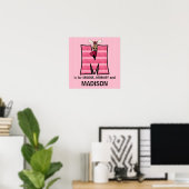 Rosa Moose Monogram Letter M Baby Room Poster (Heimbüro)