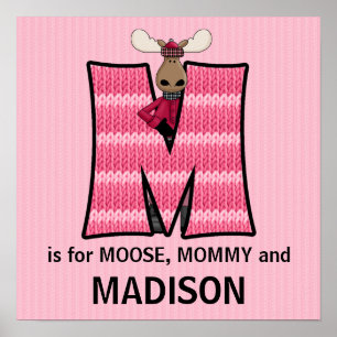 Rosa Moose Monogram Letter M Baby Room Poster
