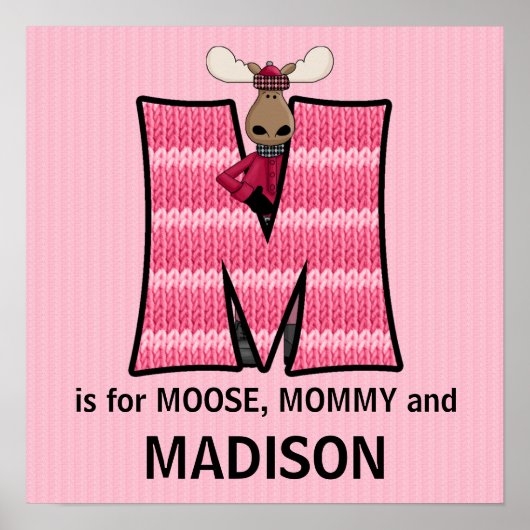 Rosa Moose Monogram Letter M Baby Room Poster (Vorne)