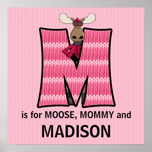 Rosa Moose Monogram Letter M Baby Room Poster (Vorne)