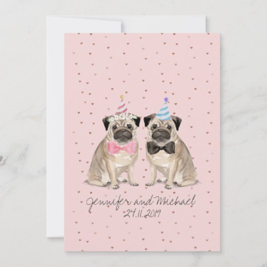 Rosa Mops Wasserfarbenhochzeit Einladung (Rückseite)