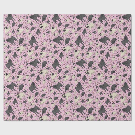 Rosa Möpsen Geschenkpapier (Flach)