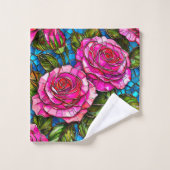 Rosa Mosaik-Rose Badhandtuch Set (Waschlappen)