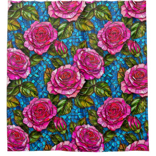 Rosa Mosaik-Rose Duschvorhang (Vorderseite)