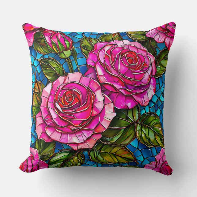 Rosa Mosaik-Rose Kissen (Vorderseite)