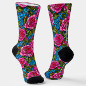 Rosa Mosaik-Rose Socken (Gewinkelt)