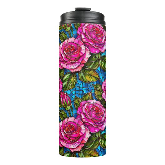 Rosa Mosaik-Rose Thermosbecher (Vorderseite)