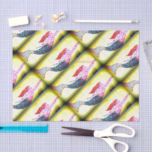 rosa Mosaikmeerjungfrauen, die Gelb schwimmen Seidenpapier (Handwerk)