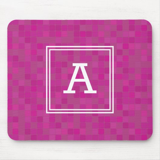 Rosa Mosaikpixel personalisiertes Monogramm Mousepad (Vorne)