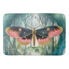 Rosa Moth Forest Night Badematte