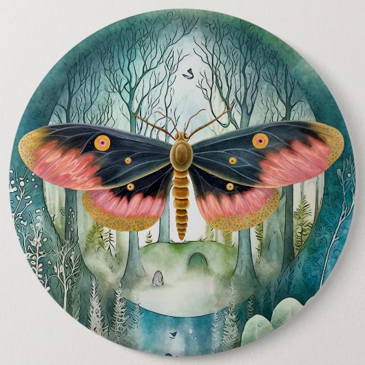 Rosa Moth Forest Night Button (Vorderseite)