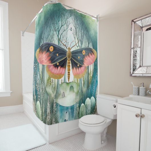 Rosa Moth Forest Night Duschvorhang (Beispiel)