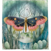 Rosa Moth Forest Night Duschvorhang (Vorderseite)