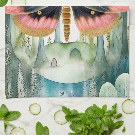 Rosa Moth Forest Night Geschirrtuch (Gefaltet)