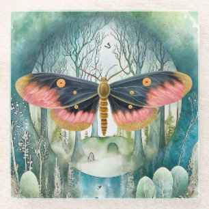 Rosa Moth Forest Night Glasuntersetzer