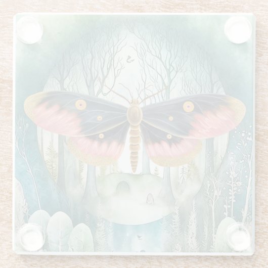 Rosa Moth Forest Night Glasuntersetzer (Rückseite)