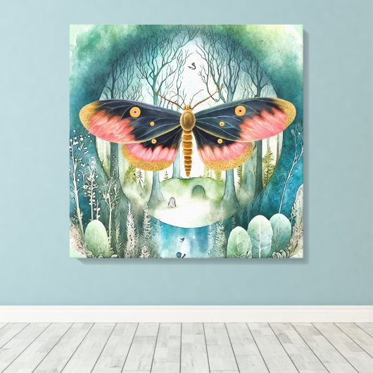 Rosa Moth Forest Night Leinwanddruck (Insitu (Holzboden))