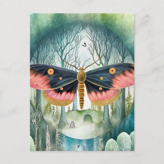 Rosa Moth Forest Night Postkarte (Vorderseite)