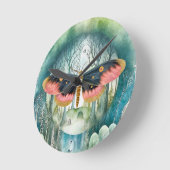 Rosa Moth Forest Night Runde Wanduhr (Winkel)