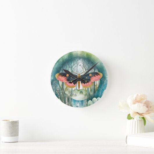 Rosa Moth Forest Night Runde Wanduhr (Zuhause)