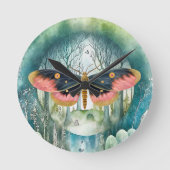 Rosa Moth Forest Night Runde Wanduhr (Vorderseite)