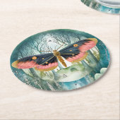 Rosa Moth Forest Night Runder Pappuntersetzer (Angewinkelt)