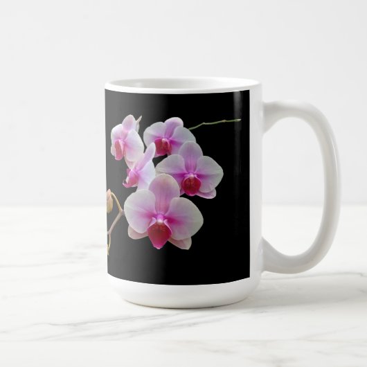 Rosa Moth Orchius auf Schwarz - Phalaenopsis Kaffeetasse (Rechts)