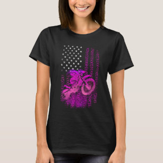 Rosa Motocross Girl mit Tire Track American Flag T-Shirt