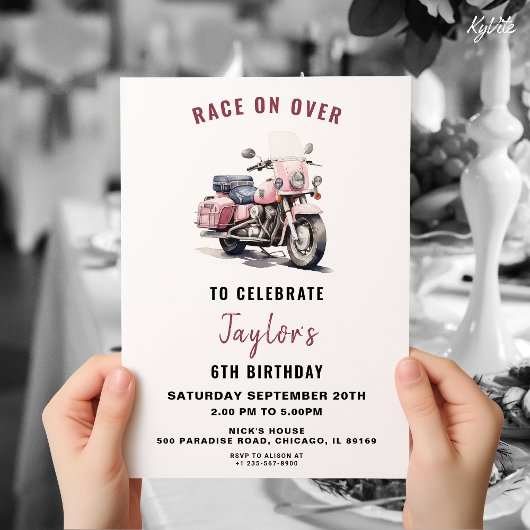 Rosa Motorrad Geburtstag Einladung für Mädchen