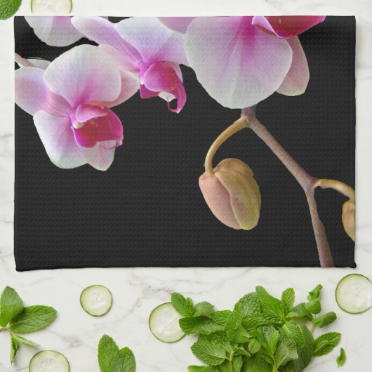 Rosa Mottenorchien auf Schwarz-Phalaenopsis Handtuch (Gefaltet)