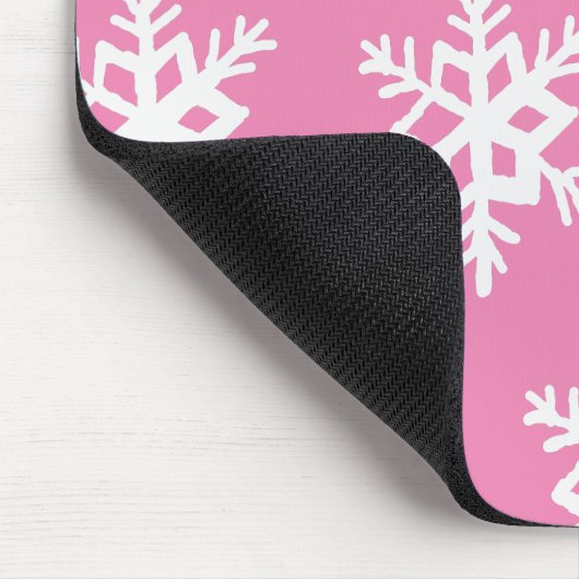 Rosa Mousepad mit Schneeflocken (Ecke)